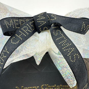 Gift ribbon, MC Deluxe, black with gold Merry Christmas,15mm, giftbag detail